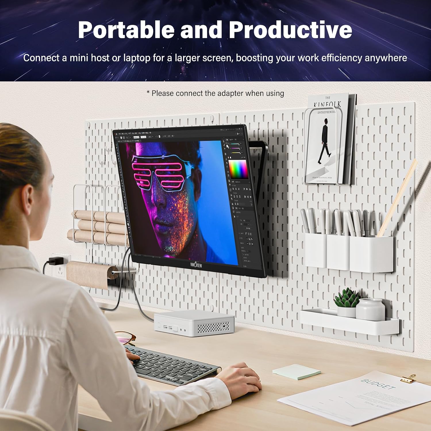 2K 180Hz Portable Gaming Monitor, 23.8' 2560x1440 QHD Fast IPS ∆E<2 100% sRGB Portable Monitor w/180° Adjustable Stand Type-C HDMI Eye Care External Second Screen for Laptop Phone PS4 PS5 Switch Xbox
