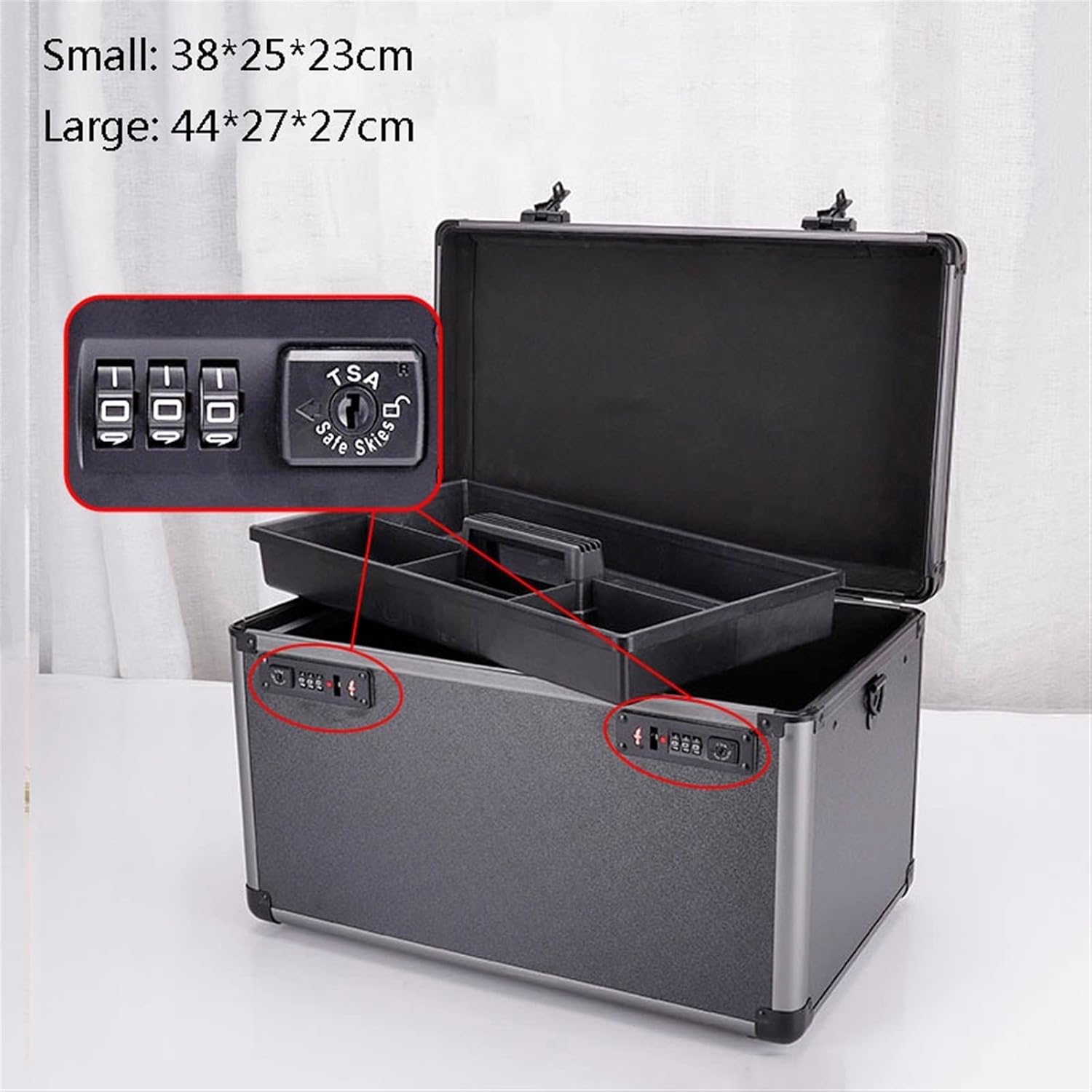 Portable Tool Box Multifunctional Tool Storage Box Portable Tool Storage Box with Removable Tray, Aluminum Tool Box with Dual Combination Lock Small Parts Box (Size : L)