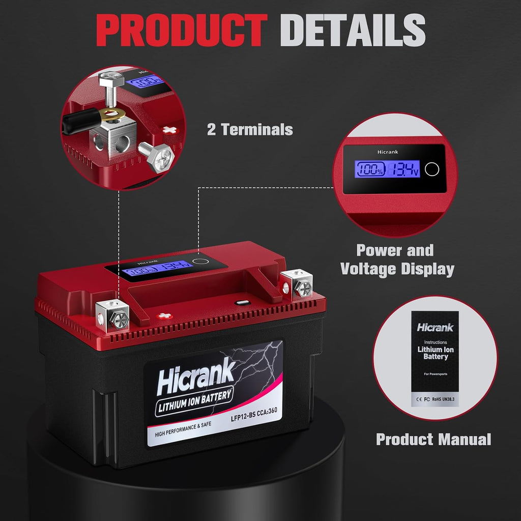 YTX12-BS 12V 6Ah,360CCA LiFePO4 Lithium Motorcycle Battery,Powersports Battery for Honda KTM Yamaha Harley Fit ATV, UTV, Motocross, Lawn Mower, Jet Ski, Polaris