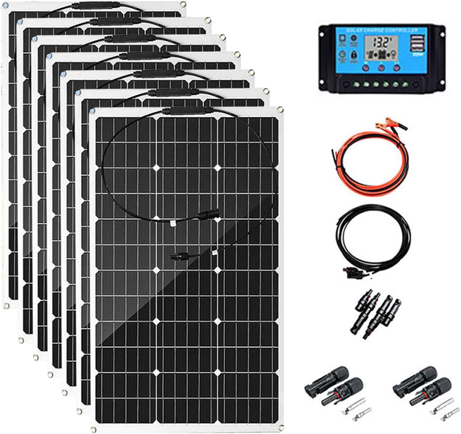 300W 12V Monocrystalline Solar Panel Kit High Efficiency Monocrystalline PV Modules Semi-Flexible Solar Panels with 40A Charger Controller for RV Camper Boat Off-Grid System 7 * 300W
