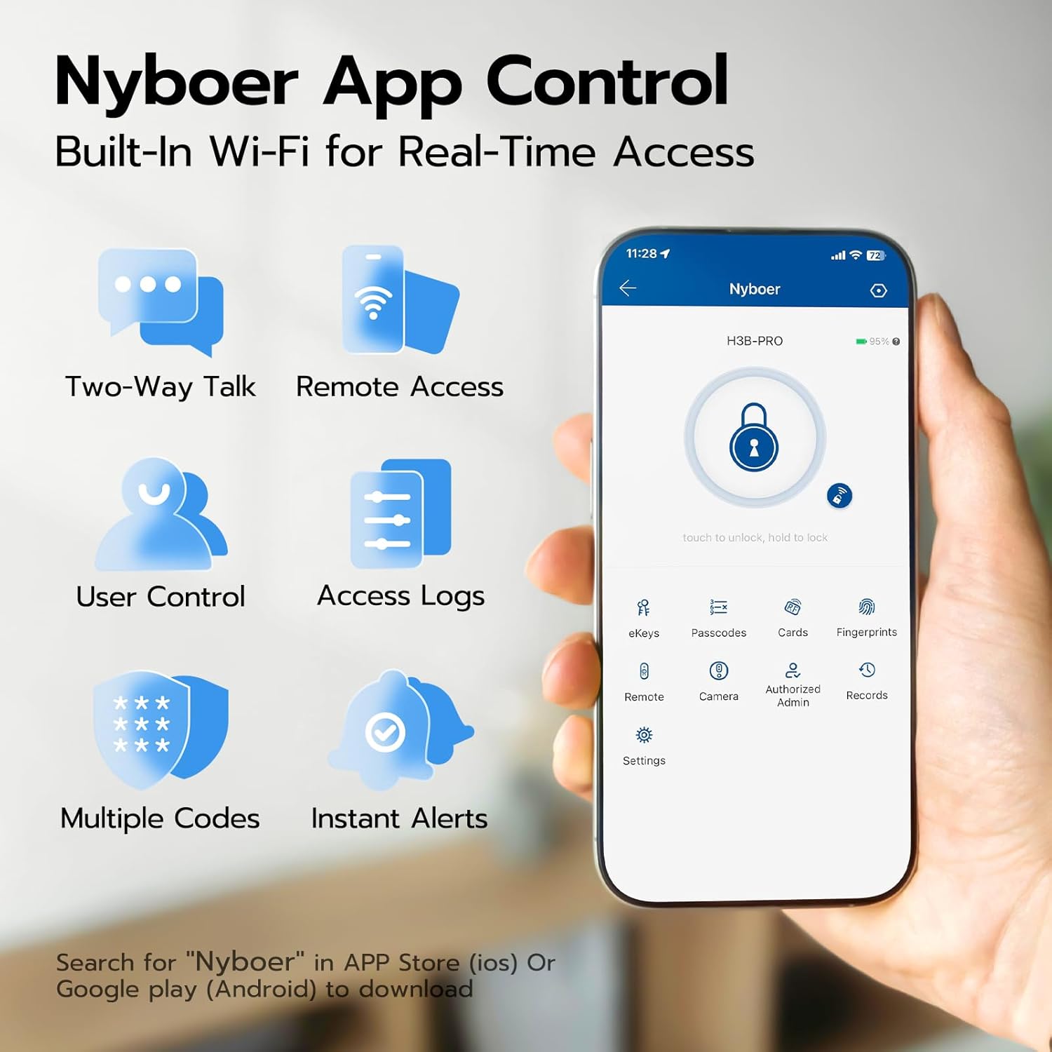 WiFi Video Smart Door Lock with Camera & Doorbell, Keyless Entry Fingerprint Lock with Handle for Front Door, Nyboer Keypad Electronic Digital with Rechargeable Lithium Battery, Easy Installation