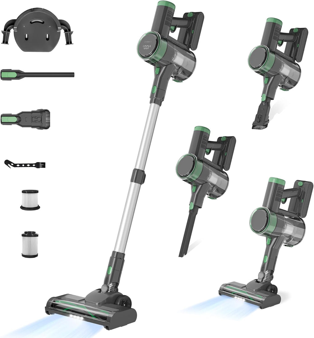 Cordless Stick Vacuum Cleaner, 45KPA Powerful Suction 50Mins Runtime, Lightweight 6-in-1 Vacuum with LED Touch Screen Anti-Tangle for Pet Hair Hard Floor Carpet Home Car