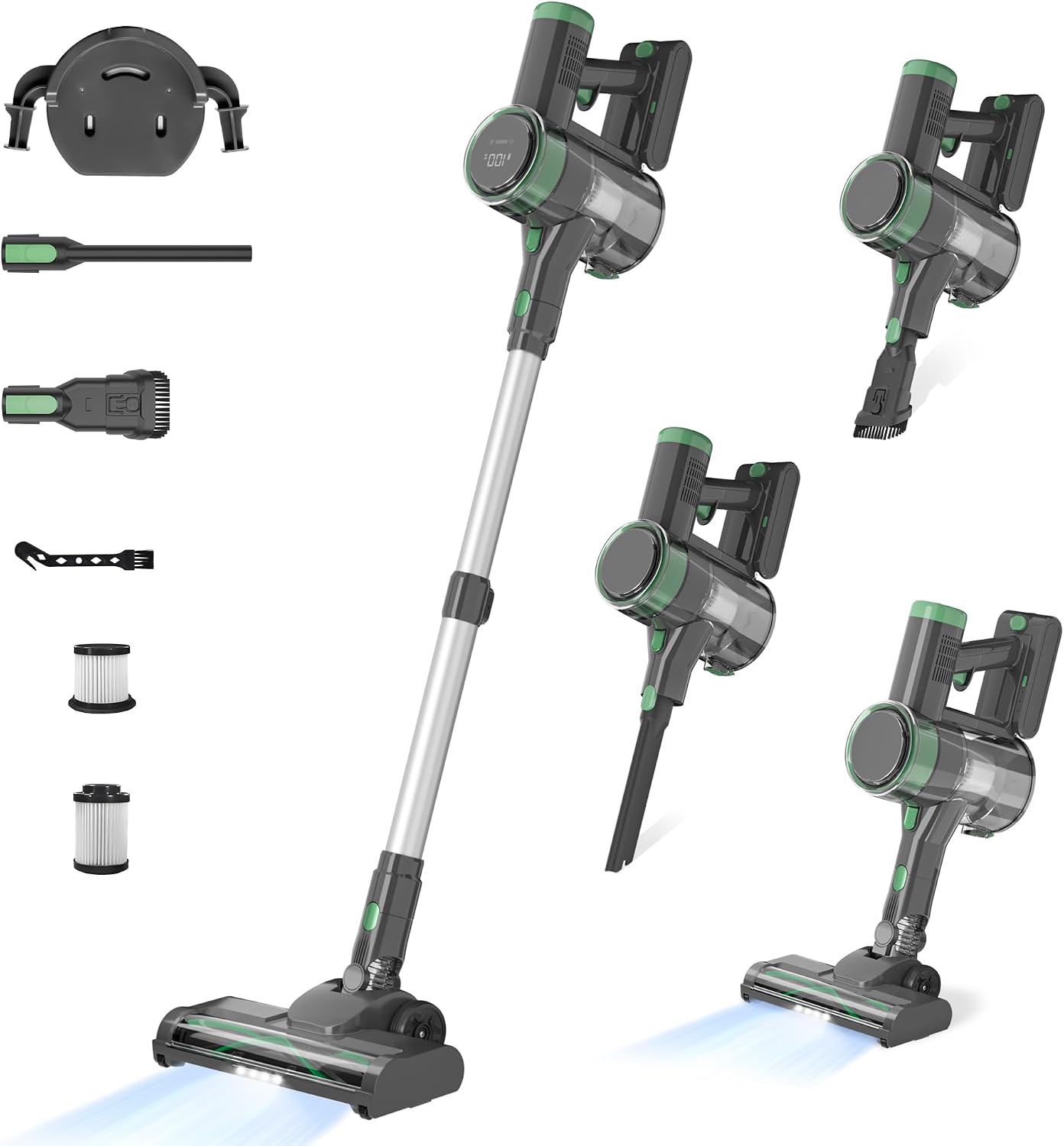 Cordless Stick Vacuum Cleaner, 45KPA Powerful Suction 50Mins Runtime, Lightweight 6-in-1 Vacuum with LED Touch Screen Anti-Tangle for Pet Hair Hard Floor Carpet Home Car