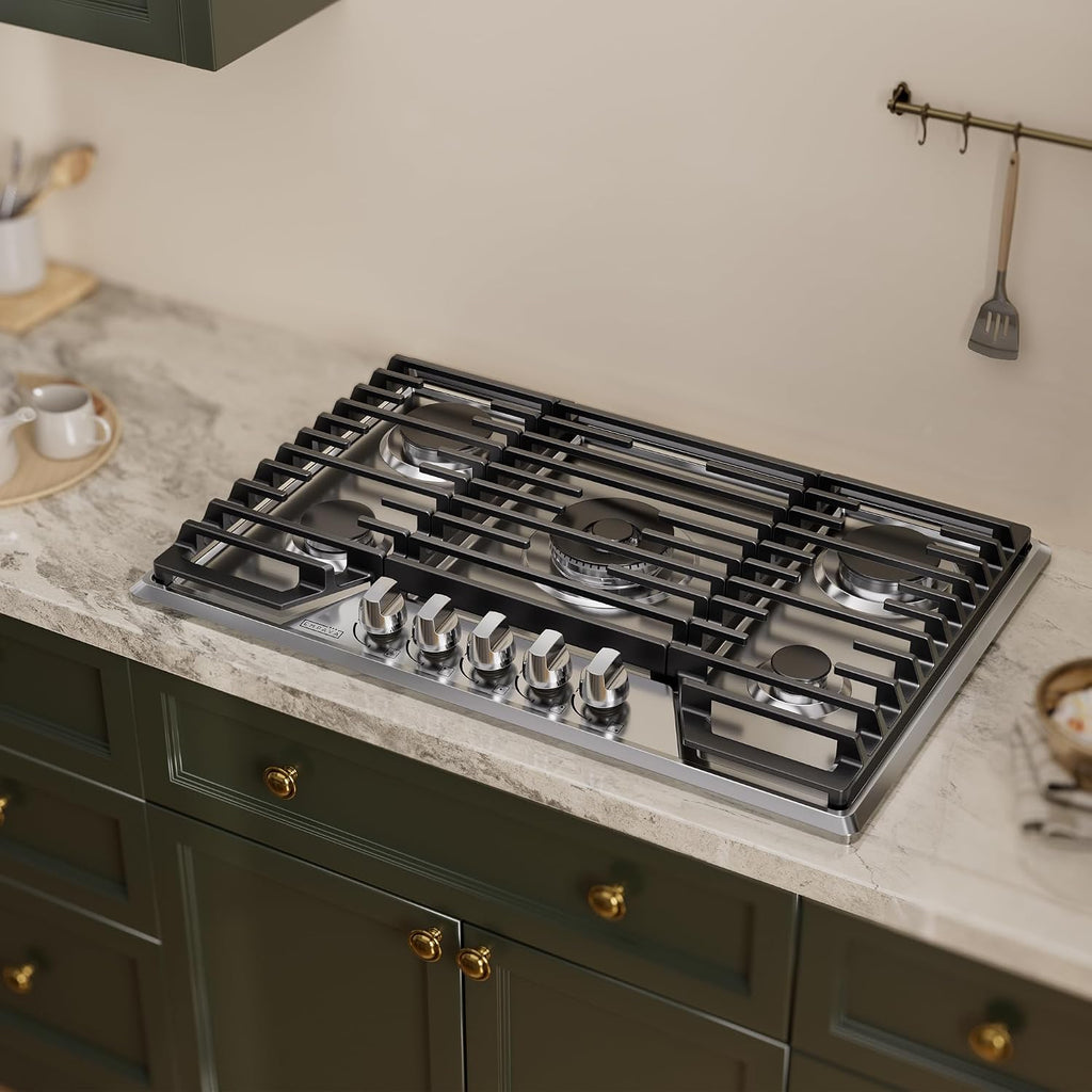 Empava 30 Inch Gas Cooktop, Stove Top LPG/NG Convertible, 5 SABAF Sealed Burners Made in Italy, Ion Ignition Technology,CSA Certified,in Stainless Steel, for Homes, kitchens