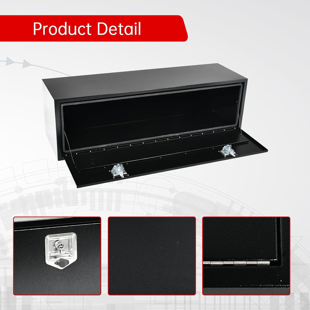 60'' Inch Steel Underbody Truck Tool Box & T-Handle Latch Heavy Duty For Trucks Trailers RV ATV Pickup Trucks Flatbeds Organization Storage Job Tool Chest -60'(L) x 18'(W) x 18'(H) Black