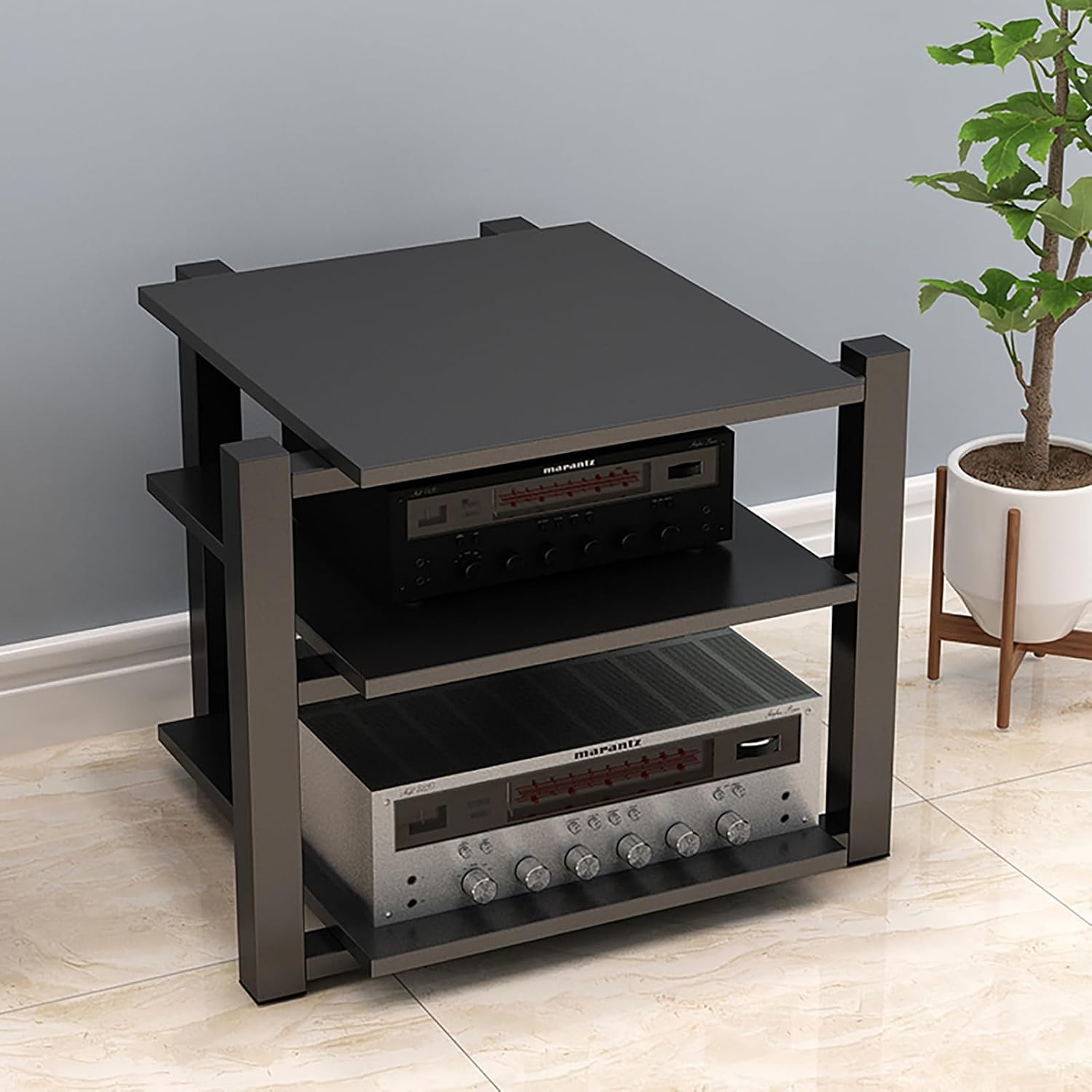 Audio Rack AV Media Stand Media Audio Tower Cabinet 2/3/4 Tier Audio Rack, for Entertainment Stereo Racks Component Storage and Collection Display(Black,65cm/25.6in)
