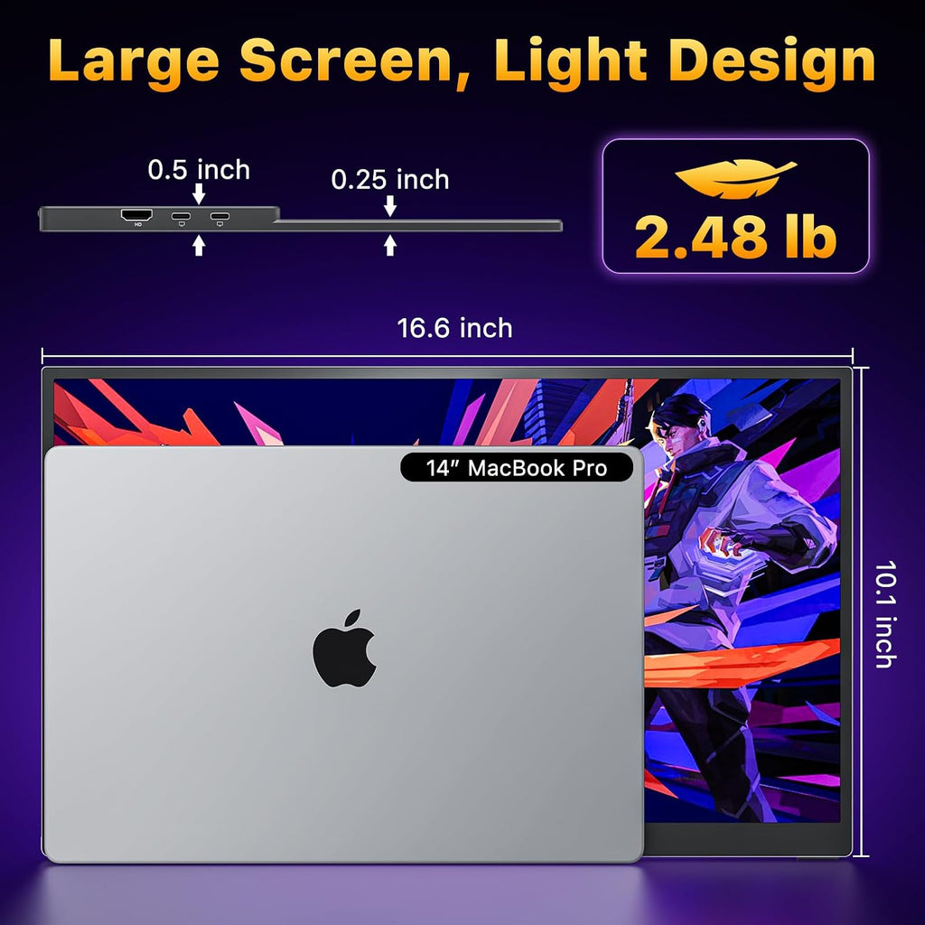cocopar Portable Monitor 18.5 Inch 2K QHD 120Hz 120% sRGB Travel Monitor with Speaker HDMI USB-C Second Screen for Laptop MacBook Surface PC Xbox PS4/5, VESA Mountable, with Kickstand