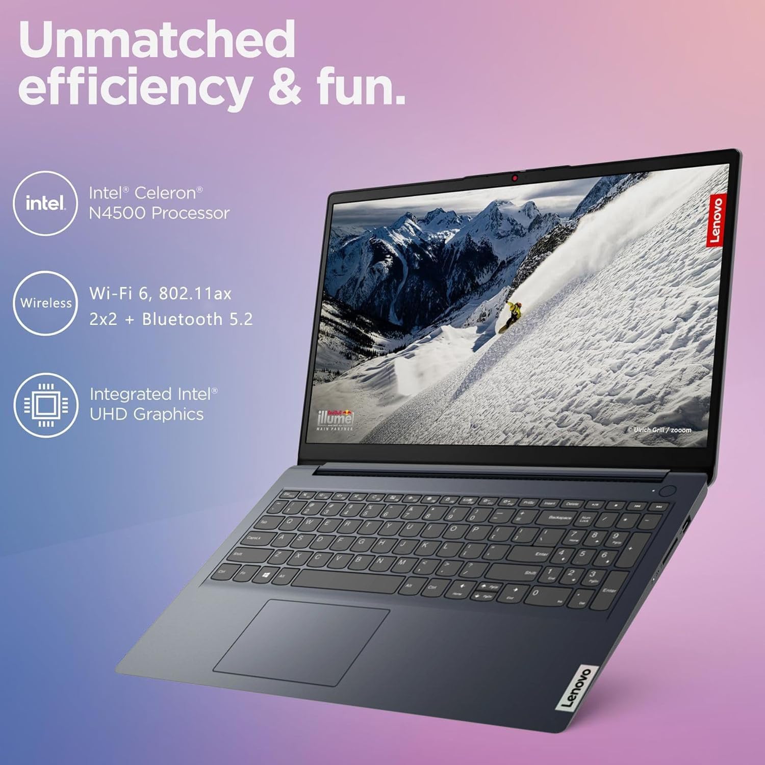 Lenovo IdeaPad 15.6' Laptop, Intel Dual-Core CPU, 8GB RAM, 128GB eMMC, Wi-Fi 6, USB-C & HDMI, Windows 11 + 1-Year Microsoft Office 365, w/Dolby Audio & Privacy Shutter & WOWPC Recovery USB (Renewed)