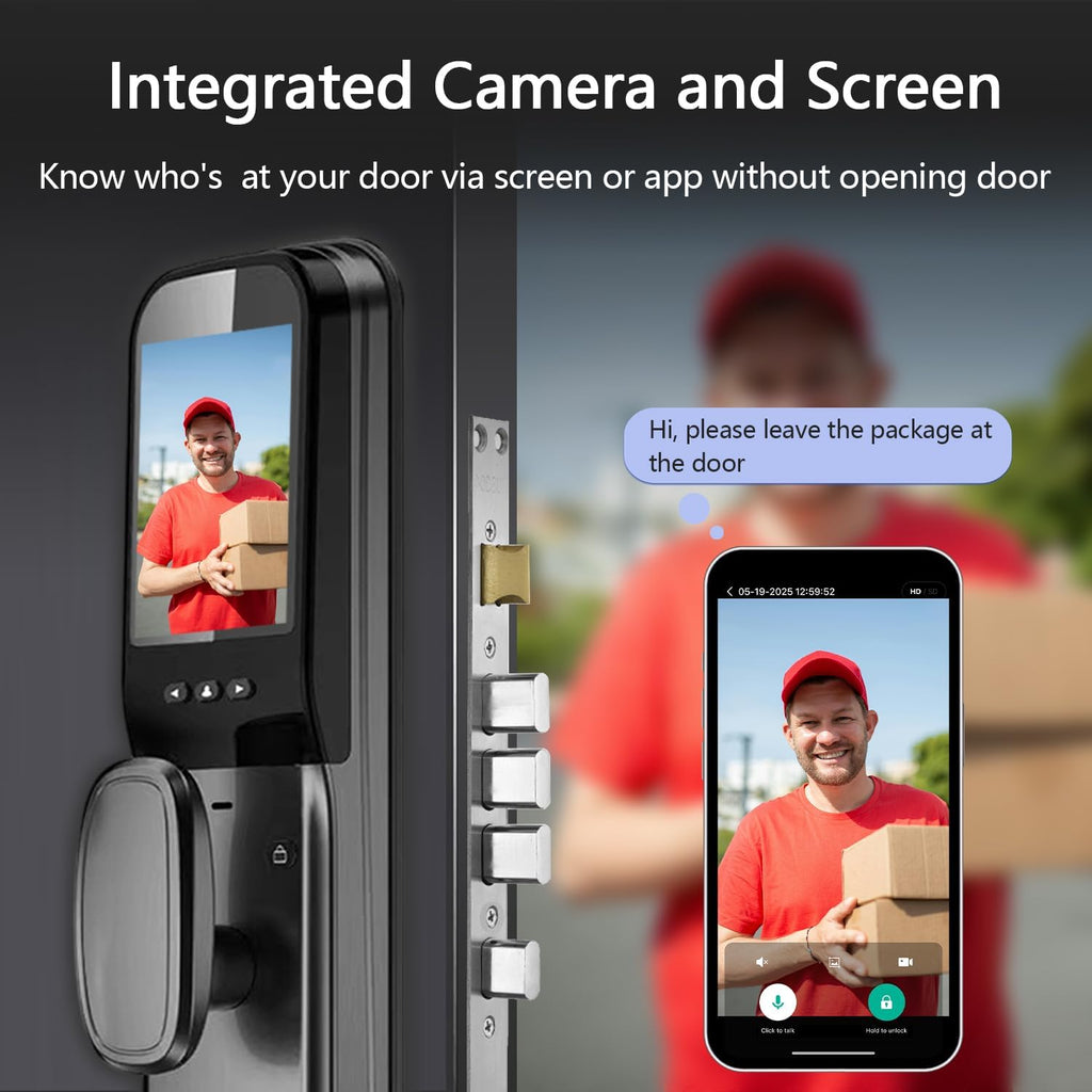 3D Face Recognition Smart Lock with Camera, Palm Vein Door Lock, Keyless Entry Fingerprint Smart Mortise Lock for Front Door, Built-in WiFi, 4' HD Screen,Glass Keypad, Auto-Lock, Waterproof