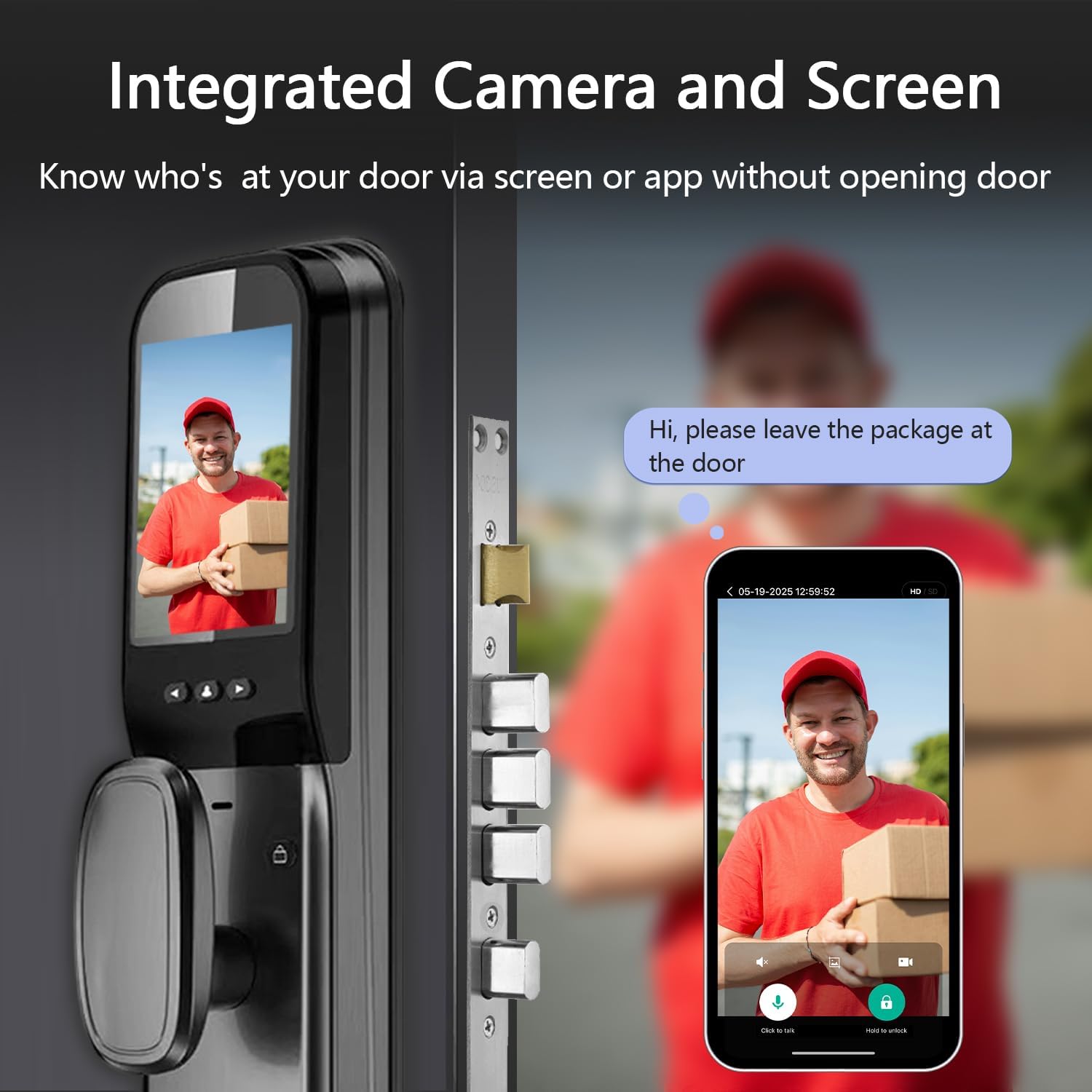 3D Face Recognition Smart Lock with Camera, Palm Vein Door Lock, Keyless Entry Fingerprint Smart Mortise Lock for Front Door, Built-in WiFi, 4' HD Screen,Glass Keypad, Auto-Lock, Waterproof