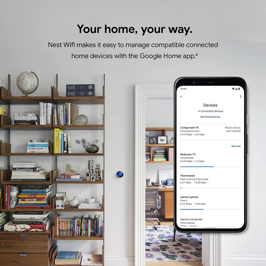 Nest WiFi Router and 2 Points - WiFi Extender with Smart Speaker - Works with Google WiFi (3 Pack) White