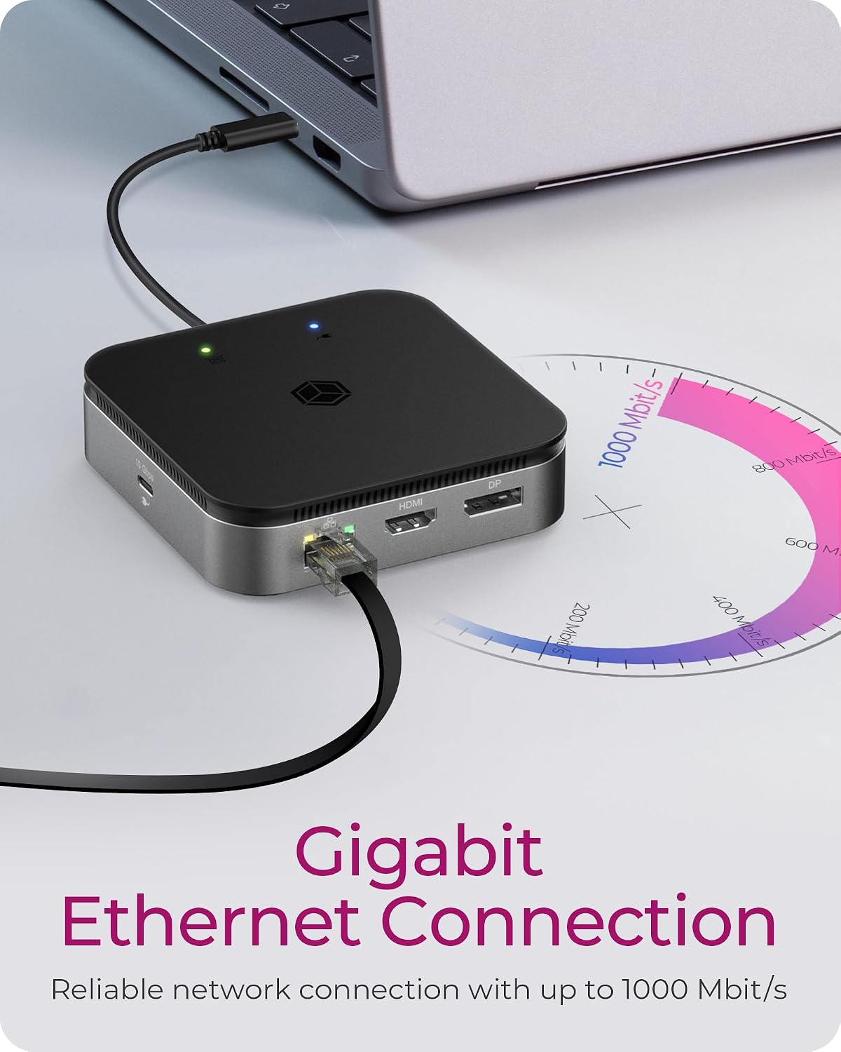 ICY BOX USB4 Docking Station (7-in-1) for 2 monitors (1x HDMI and 1x DP), 4K 120Hz / 8K 30Hz, 3x USB 3.1 Gen 2 (10 Gbps), 60W Power Delivery, Gigabit Ethernet, Audio, IB-DK408-C41
