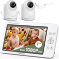 bonoch Upgraded 1080P Baby Monitor with 2 Cameras, 7' MegaView Split Screen Baby Monitor No WiFi, Dual Video Monitor with Camera and Audio, 6000mAh, White Noise, 2 Way Audio, PTZ, Night Vision