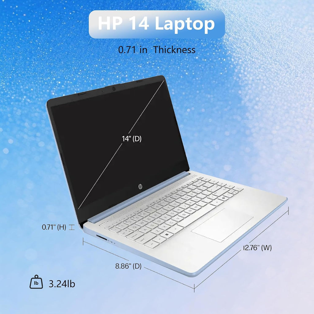 HP 14 Elite Laptop, 16GB RAM, 1.12TB Total Storage (128GB UFS+1TB Cloud), Sky Blue, Office 365, Intel 4-Core, Win11, Copilot AI, 11Hr Battery, Alpacatec Mouse