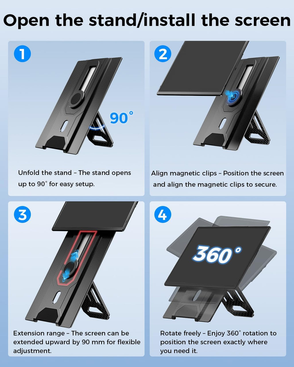 Cevaton Laptop Screen Extender, 16.1' FHD 1200P Portable Monitor for Laptop with Magnetic Detachable Stand, 360° Rotatable Borderless Screen, Plug & Play, Compatible with Windows Mac