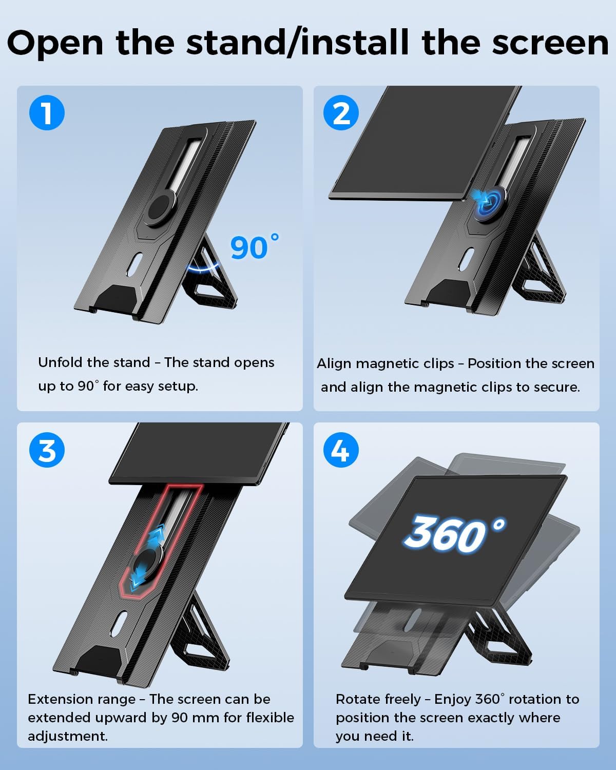 Cevaton Laptop Screen Extender, 16.1' FHD 1200P Portable Monitor for Laptop with Magnetic Detachable Stand, 360° Rotatable Borderless Screen, Plug & Play, Compatible with Windows Mac