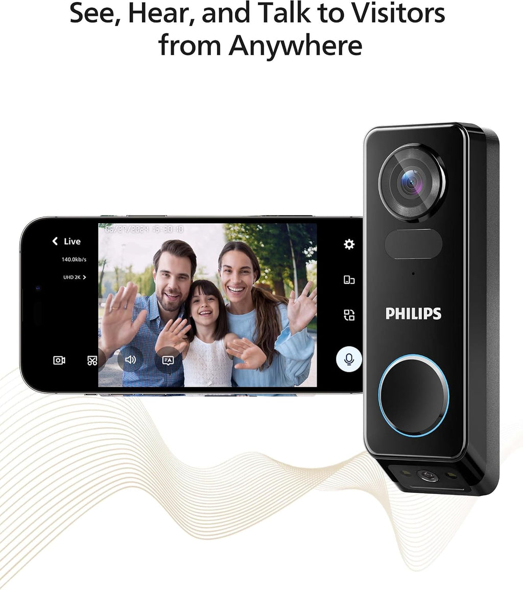Philips Fingerprint Smart Lock with 2 Lever, Wireless Dual Camera Video Doorbell+ Keyless Entry Door Lock Deadbolt,2K HD Camera,No Monthly Fee