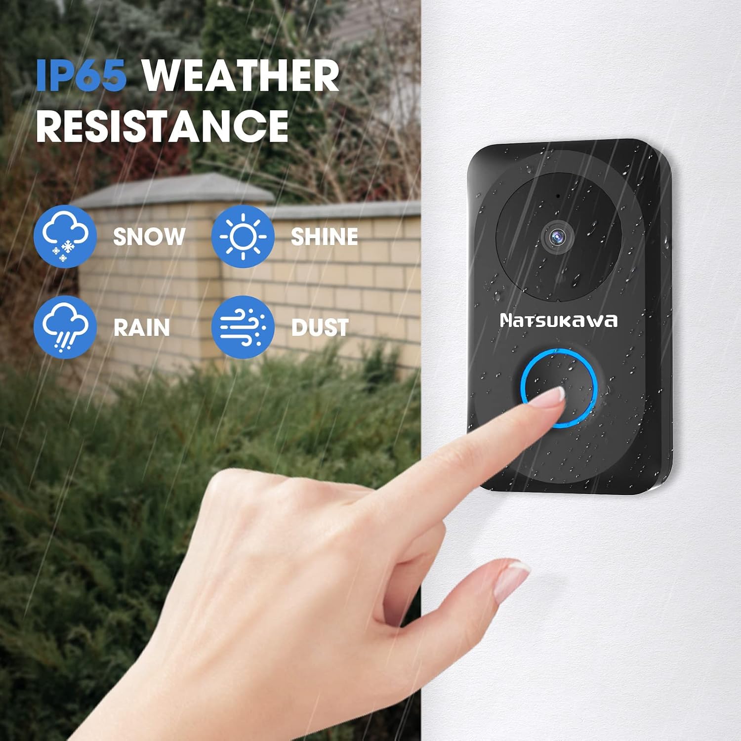 NATSUKAWA Doorbell Camera Wireless - Smart WiFi Video Doorbell with Chime- App Alerts, IP65, Night Vision, 2 Way Audio, Powered Smart Security Camera Video Wireless Doorbell for Home, Easy Install