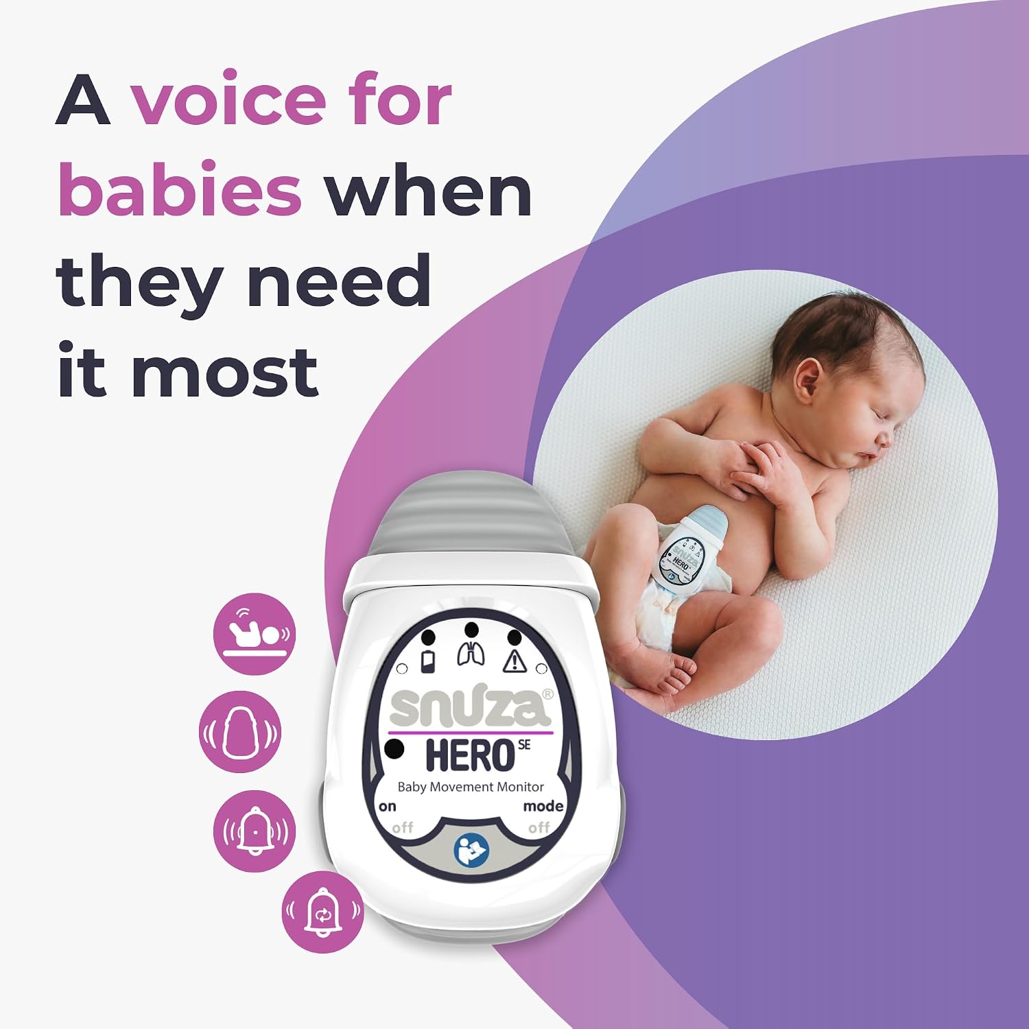 Snuza Hero Baby Movement Monitor with Patented Sensor Technology for Reliable Movement Monitoring and Alerts. No WiFi, Cords, or Sensor Pads, Portable and Easy to Set Up and Use.