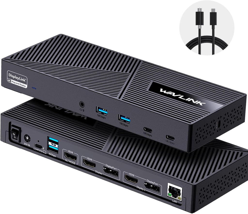 WAVLINK USB-C Triple Monitor Docking Station for MacBook M1-M5/Neo & Windows – 100W PD, 3×HDMI/2×DisplayPort, 6x10Gbps USB Ports, Gigabit Ethernet, Ideal for Workstation & Home Office