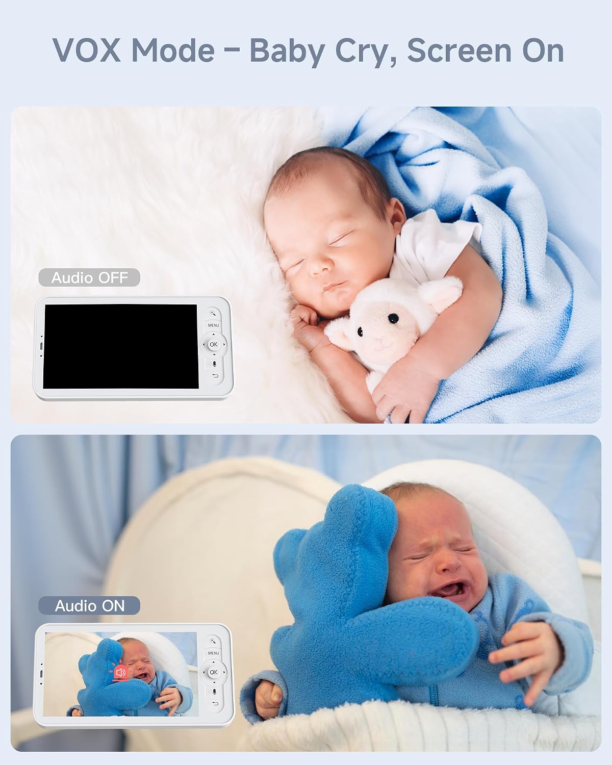 ARENTI Baby Monitor with 2 Cameras, 2K/3MP WiFi 6 Camera and Audio, 5-inch Wireless Screen, Smartphone App, Super Night Vision, Crying Detection, Auto Tracking, Temp&Humidity Sensor (D3 Set)