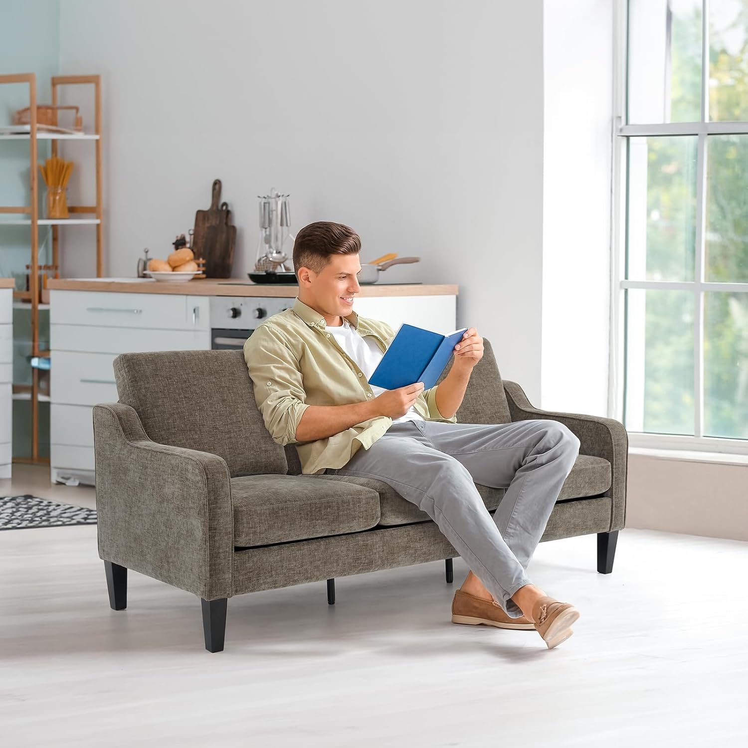 VINGLI Couches for Living Room, Brown 71' Small Sofa Mid Century Modern Couches 3 Seater Comfy Couch Upholstered Soft Chenille Floor Couch for Bedroom, Apartment, Office