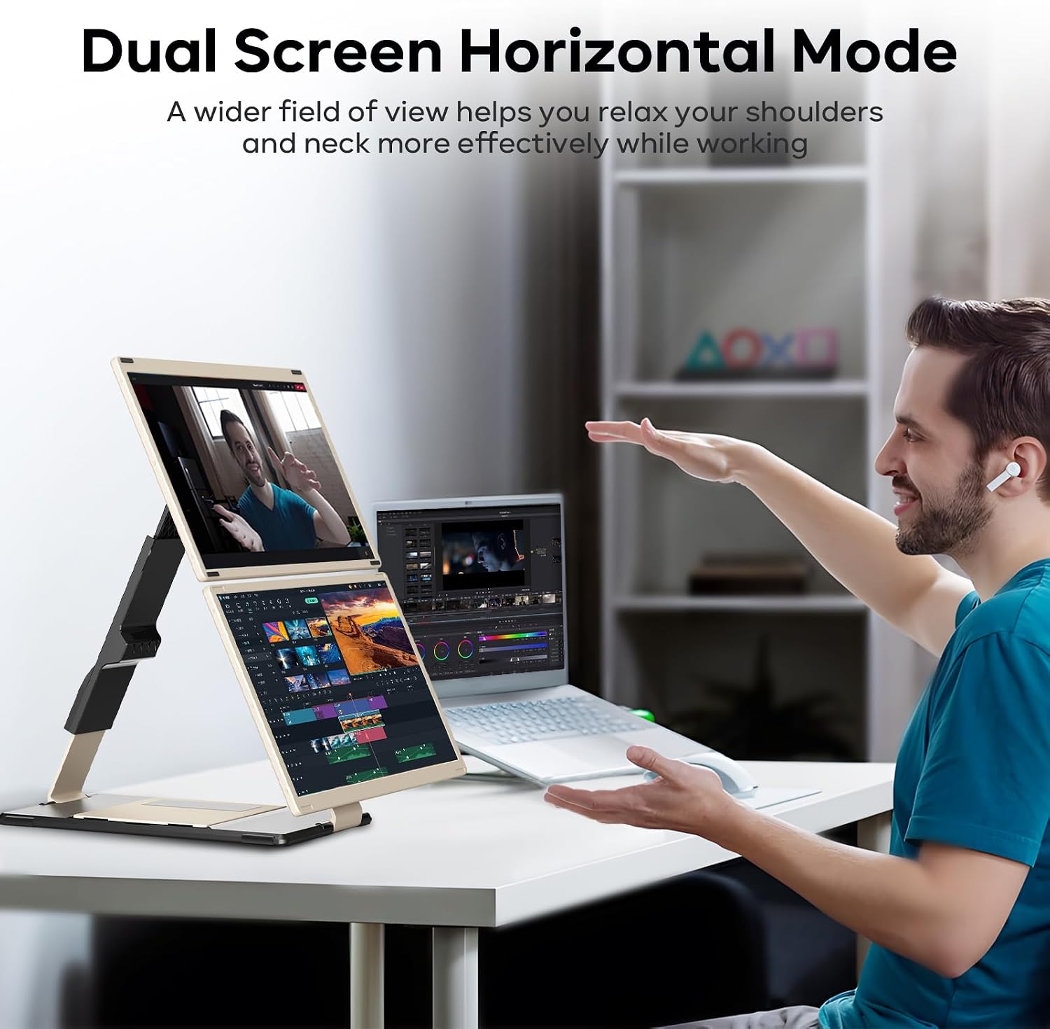 Laptop Screen Extender, 15.6'' 1080P FHD Laptop Monitor Extender with 235°Rotation Detachable Dual Monitor, Plug & Play, Triple Screen for 13'-17.3' Laptops Compatible with Mac/Wins/Android/Dex