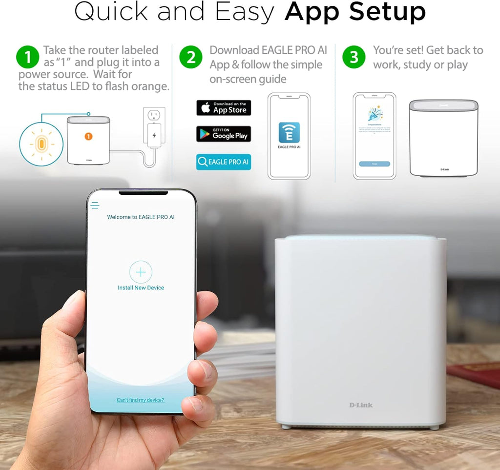 D-Link Eagle Pro AI AX3200 Mesh WiFi 6 System- 2 Pack- 8-Streams, 802.11ax Router, Dual Band, OFDMA, MU-MIMO, Voice Control with Google Assistant and Amazon Alexa (Manufacturer Discontinued)
