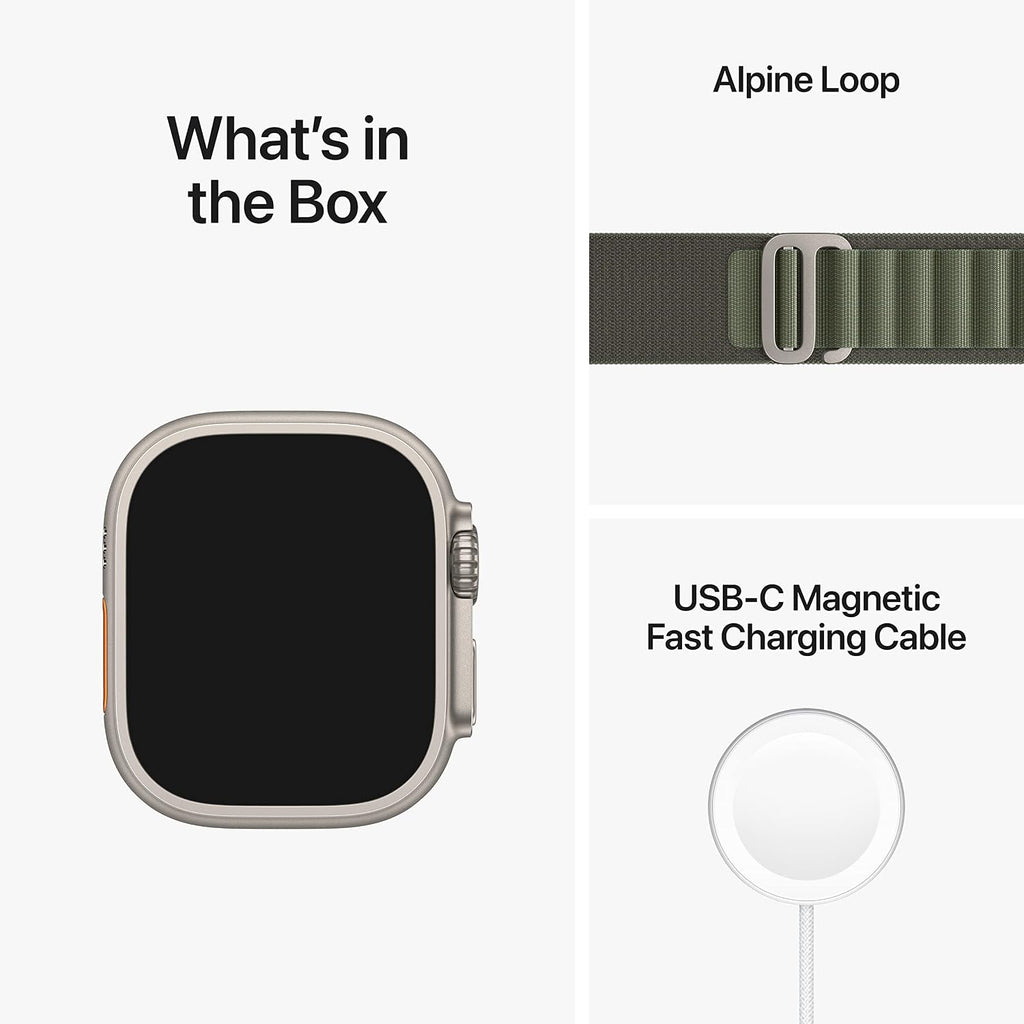 Apple Watch Ultra [GPS + Cellular 49mm] Titanium Case with Green Alpine Loop, Large (Renewed)