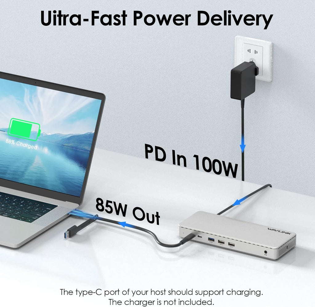 Docking Station 3 Monitors,WAVLINK SM770 Docking Station with Triple HDMI, Dual DP, 100W PD in,10Gb USB A&C,2.5G Ethernet,Compatible with MacBook Neo/Mac OS, SMI Driver & Host USB3.2 Gen 2 Required