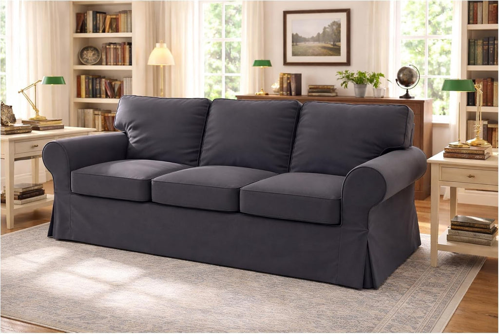 Heavy Duty UPPLAND (Not EKTORP) Sofa Cover Replacement Compatible with IKEA UPPLAND 3 Seat Sofa, Loveseat, Armchair, Sectional Corner, or Footstool Slipcover Only (Uppland 3 Cotton Dark Gray)