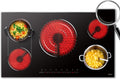 Hobsir Electric Cooktop 36 Inch, Electric Stove Top Burner, 5 Burners 36 Cooktop, 9600W Drop-in Ceramic Stove with Glass Metal Frame, Triple Ring, Flex Zone, 220-240V, Hard Wired (No Plug)