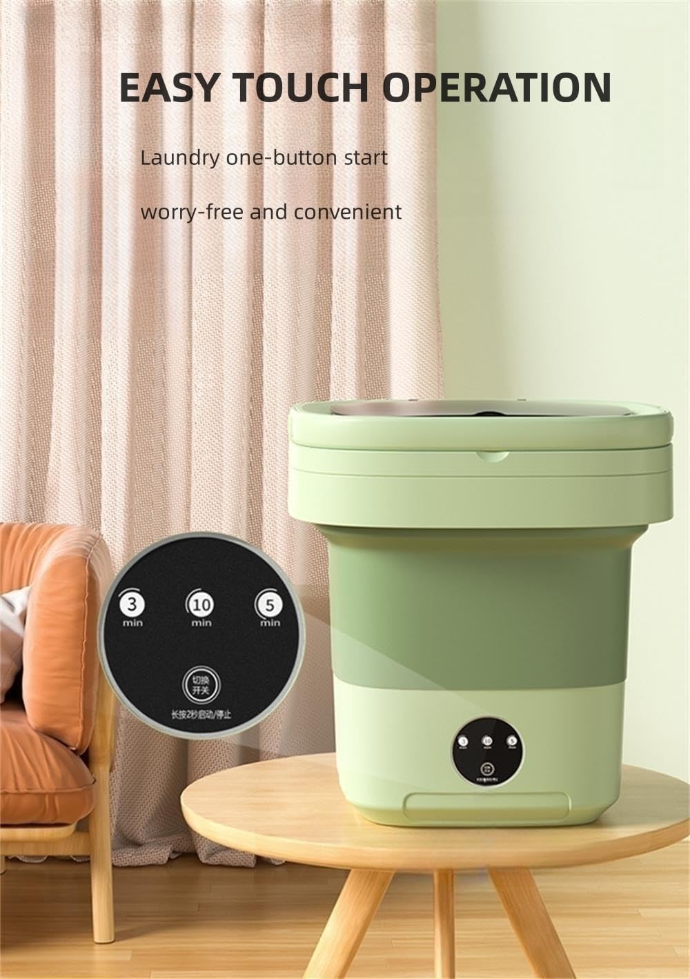 Portable Washing Machine, Mini Washer,15L Upgraded Large Capacity Foldable Washer.Deep Cleaning of Underwear, Baby Clothes and Other Small Clothes.Suitable for Apartments, Dormitories, Hotels.(Green)