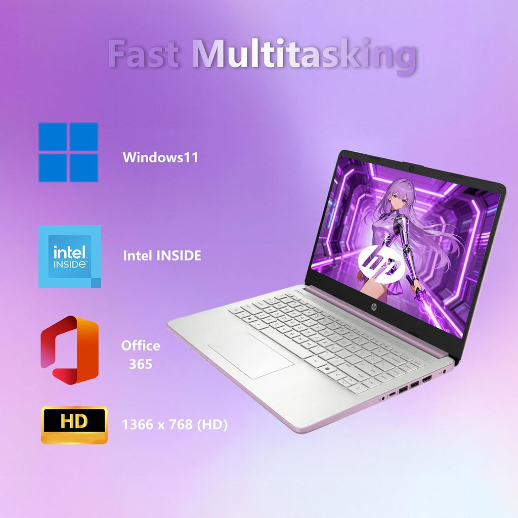 HP 14 Elite Laptop, 16GB RAM, 1.12TB Total Storage (128GB UFS+1TB Cloud), Honey Lavender, Office 365, Intel 4-Core, Win11, Copilot AI, 11Hr Battery, Alpacatec Mouse