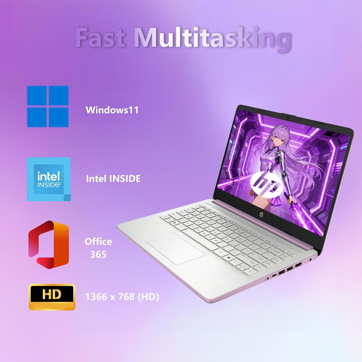 HP 14 Elite Laptop, 16GB RAM, 1.12TB Total Storage (128GB UFS+1TB Cloud), Honey Lavender, Office 365, Intel 4-Core, Win11, Copilot AI, 11Hr Battery, Alpacatec Mouse