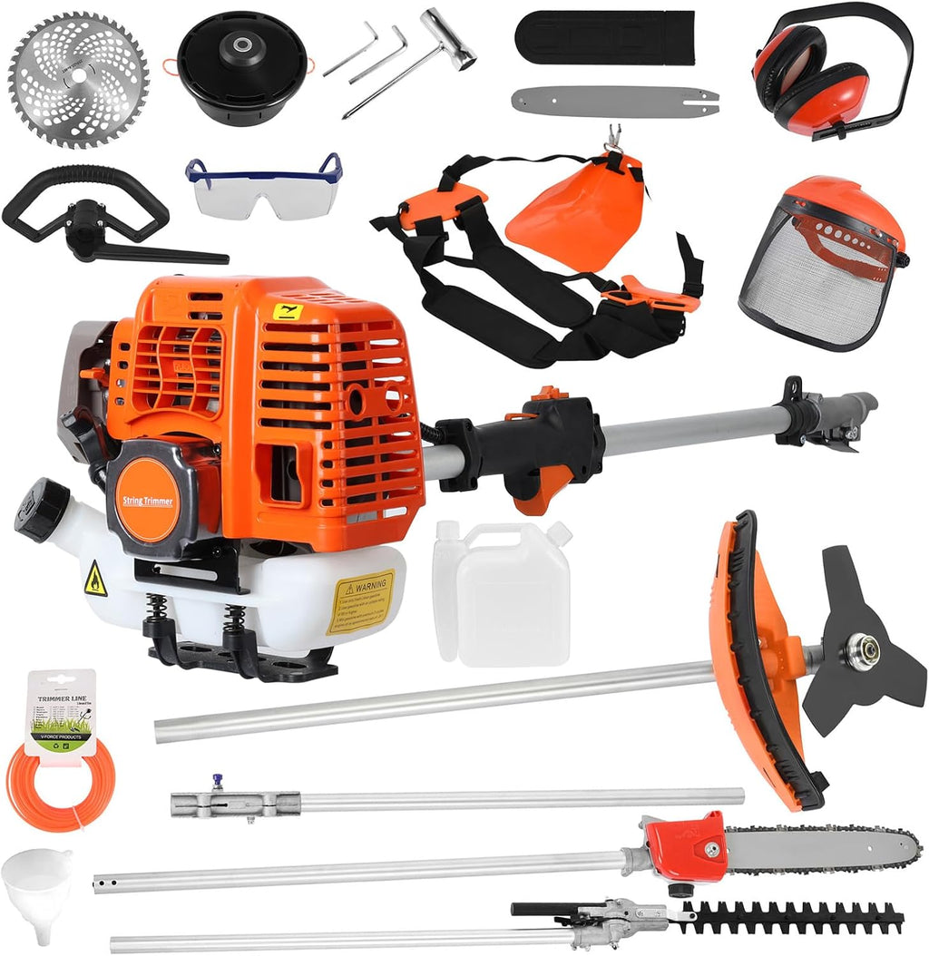 5 in 1 Weed Eater Gas Powered - 52CC 2-Stroke Gas Hedge Trimming Tools, Weed Wacker, String Trimmer, Brush Cutter, Edger, Pole Saw Pruner with Extension Pole with EPA & CE-MD Certification