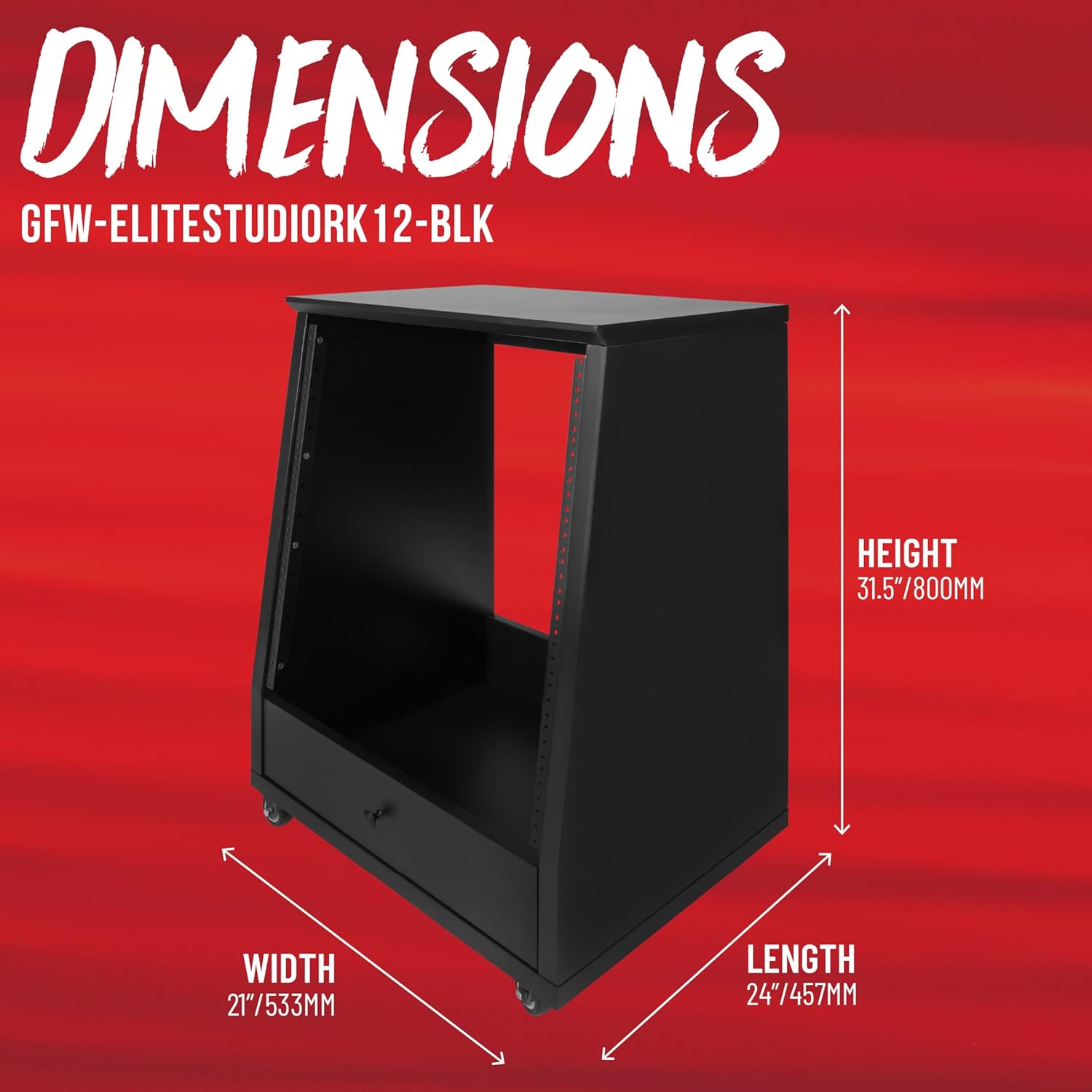 Gator Frameworks Elite Furniture Series 12U Angled Studio Rack with Locking Casters, Black Finish (GFW-ELITESTUDIORK12-BLK)