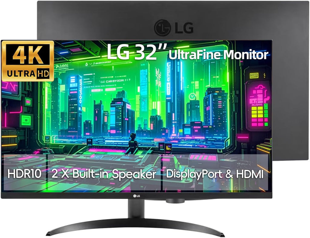 LG 32 inch Ultrafine 4K UHD (3840 x 2160) Computer Monitor, HDR10, 90% DCI-P3, Dynamic Action Sync, OnScreen Control, Built-in Speakers, Black Stabilizer, Flicker Safe, Tilt Adjustment