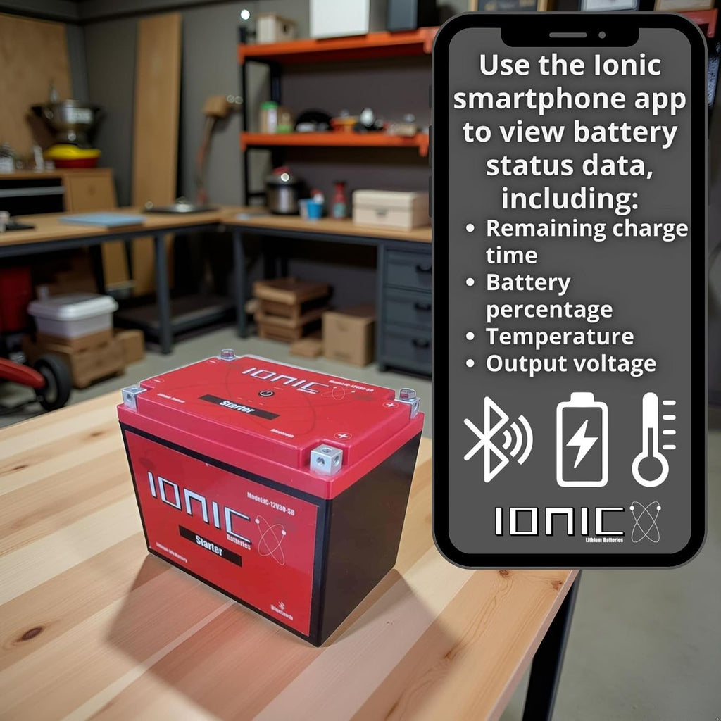 Ionic Lithium 12V Starter Battery for Zero-Turn Lawn Mowers and UTVs - 12V Group U1 Battery with 720CA - Bluetooth Capability - 4.4lbs - IC-12V9-S8-P