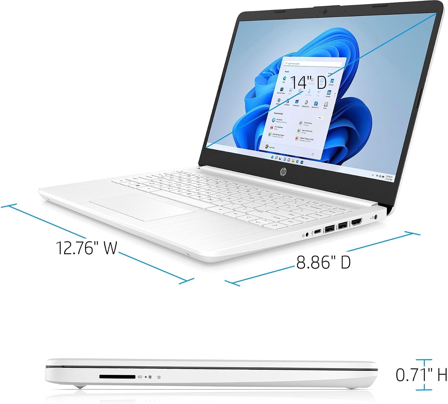 HP 14' Ultra Light Laptop for Student & Home (Intel Quad-Core N4120, 4GB RAM, 128GB (64GB + 64GB SD), 1-Year Office 365) 11-Hr Long Battery Life, IST HUB, Webcam, Win 11 Home in S Mode, Snow White