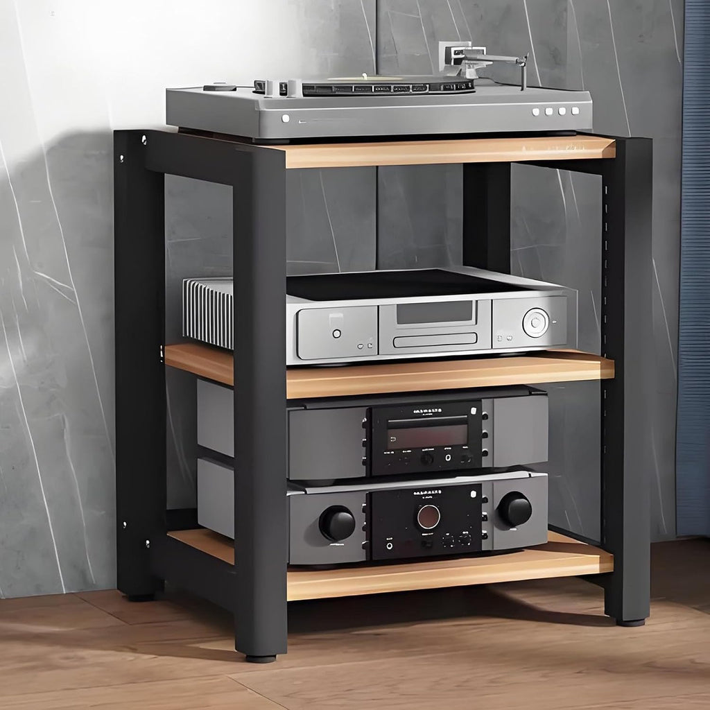 2/3/4/5 Tier Audio Cabinet Record Player Stand Audio Rack, AV Component Media Stand, Tower Player Stand, Home Stereo Rack System With Height-Adjustable Shelf, For DVD Players TV Box Game Console(Beige