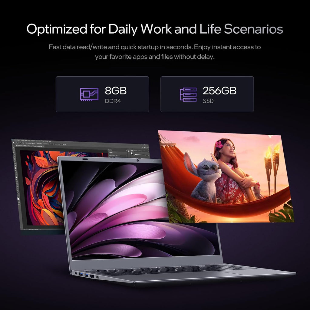 UOWAMOU 15.6 IPS-FHD-Laptop, 8GB RAM 256GB SSD AMD 3020e (up to 2.6GHz), Full Function Type C Computer for Student-Home WiFi 5 BT5.0