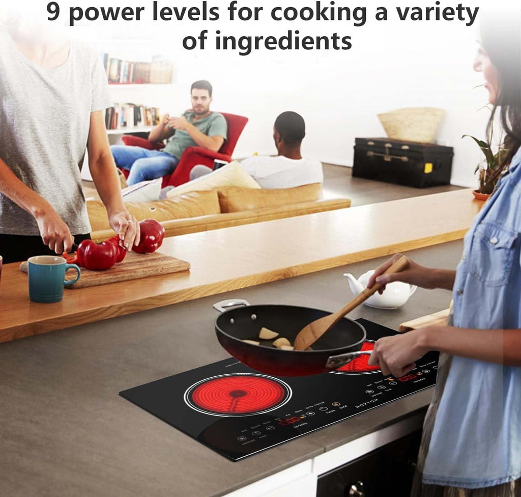 Noxton 2 Burners Electric Cooktop, 24' Built-in & Countertop Stove, Two Burner Ceramic Cooktop with Child Safety Lock, Timer, Touch Sensor Control, Portable 110V Plug-in Cooktop