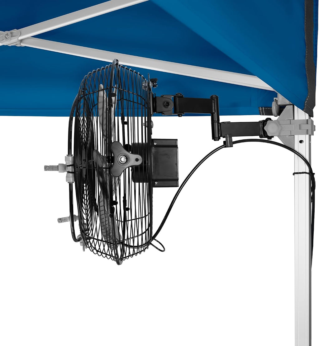 E-Z UP 14' Misting Fan Portable, Lowers Temperatures by 30° in Spaces Up to 150 Sq Ft, 180° Swivel Mechanism, Perfect for Outdoors. Mounts on compatible Canopy/Shelter (CANOPY/SHELTER NOT INCLUDED)