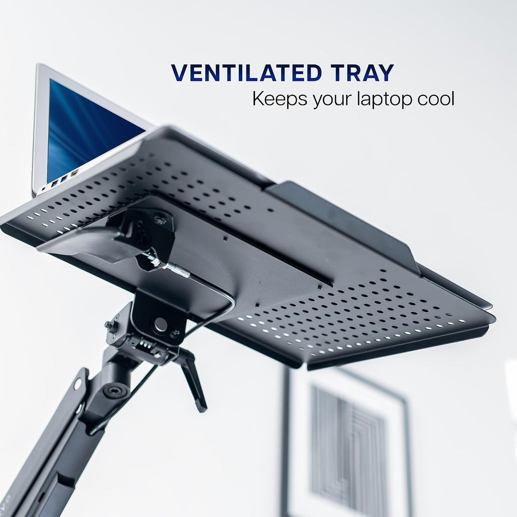 VIVO Sit-Stand 14 Inch Pneumatic Laptop Tray Wall Mount, Articulating Height Adjustable Typing Platform, Floating Workstation, Ergonomic Tilt, Black, MOUNT-KB35L