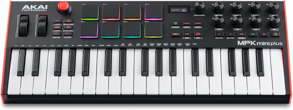 Akai Professional MPK Mini Plus - USB MIDI Keyboard Controller with 37 Mini Keys, 8 MPC Pads, Sequencer, MIDI/CV/Gate I/O, Music Production Software and Native Instruments Sound Package