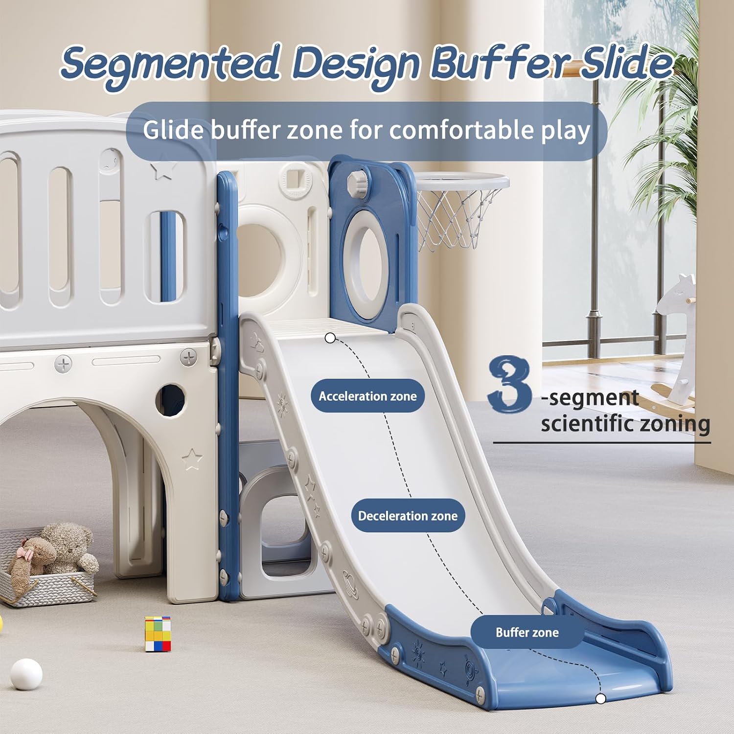 8 in 1 Toddler Slide,Kids Climber Slide with Storage Space and Non-Slip Steps,Indoor Outdoor Playset with Basketball Hoopa and Telescope,Slide for Toddlers 3+