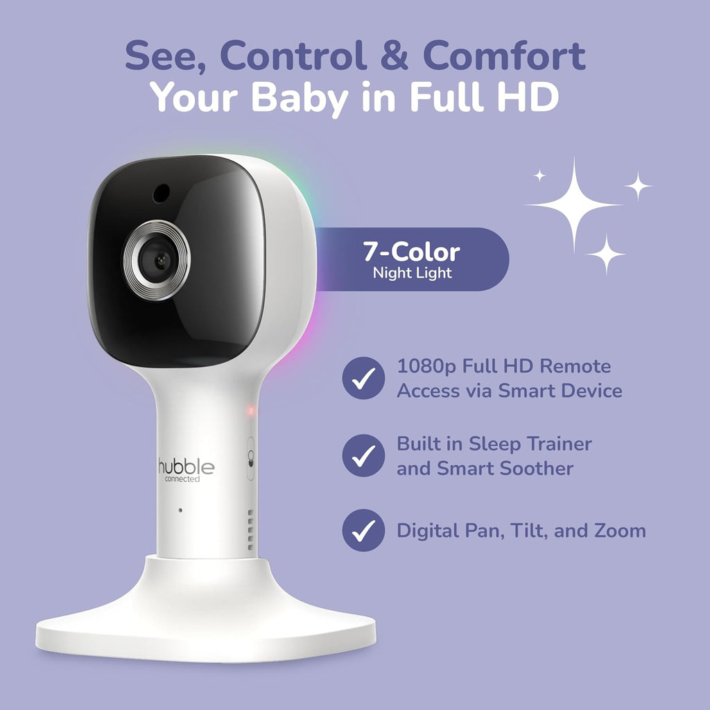 HUBBLE CONNECTED Nursery Pal Skyview Baby Monitor — 5in HD Baby Monitor with Camera and Audio, Remote Access via Smart Device, 7-Color Night Light, Sleep Trainer & Soother — Complete Nursery System