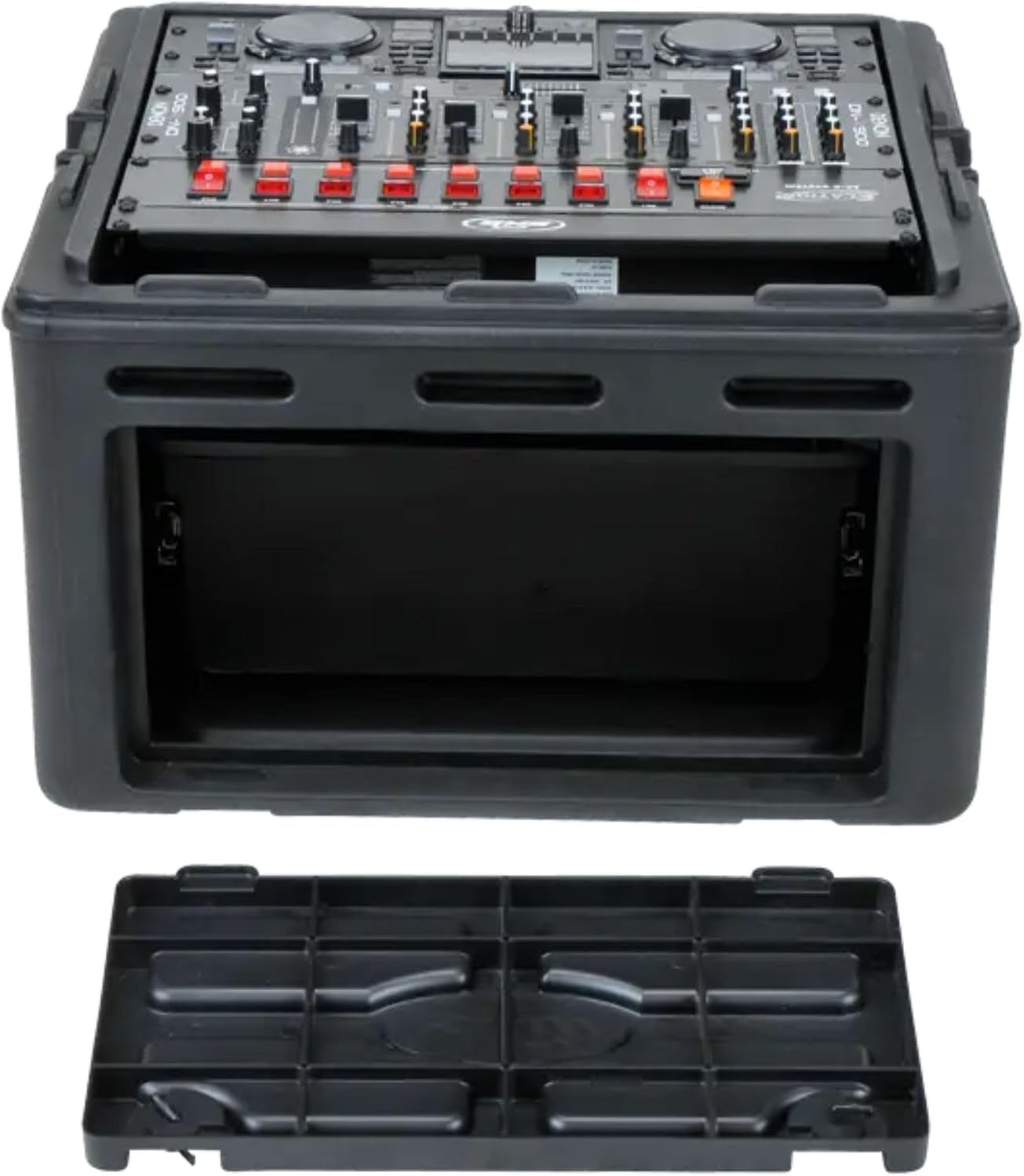 SKB Roto Rack/Mixer Console, 10U Slanted Rackmount on top, 4U Rackmount in Front with Steel Threaded Rails, Hard Lid and Doors and Side Access Ports