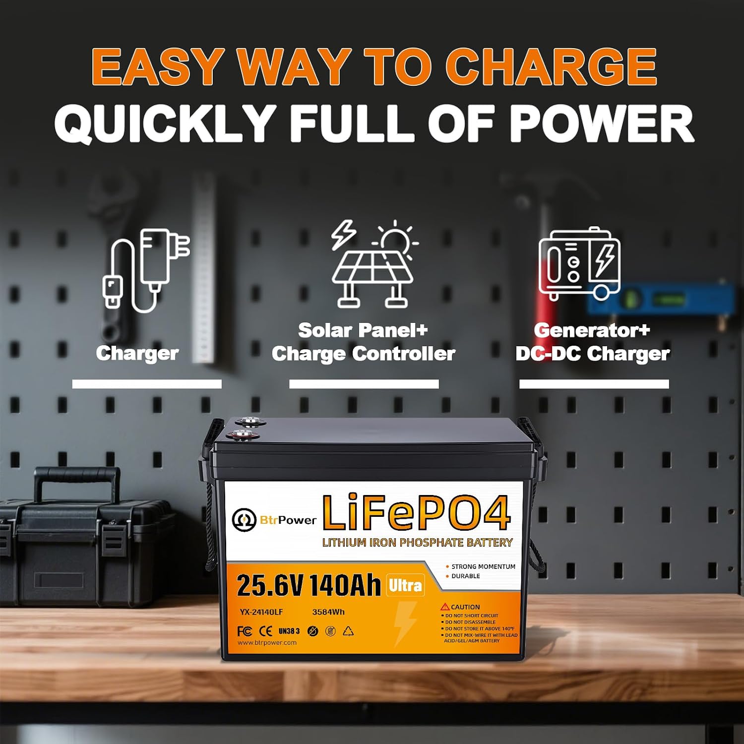 24V 140Ah Lithium Battery,3584Wh Deep Cycle LiFePO4 Battery with 100A BMS,5000+ Cycles,Perfect for Home Storage and Off-Grid,Camping,Solar,Bankup Power etc